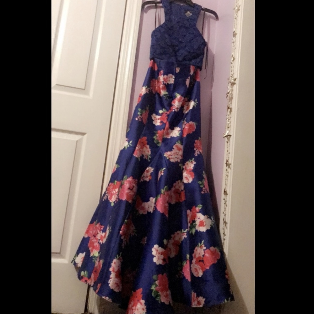Two piece floral prom dress